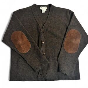 Vintage Wool Brown Cardigan with Suede Elbow Patches